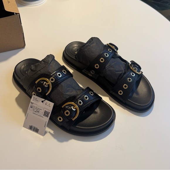 Mango NWT Black Sandals with Gold Accents - Picture 1 of 9